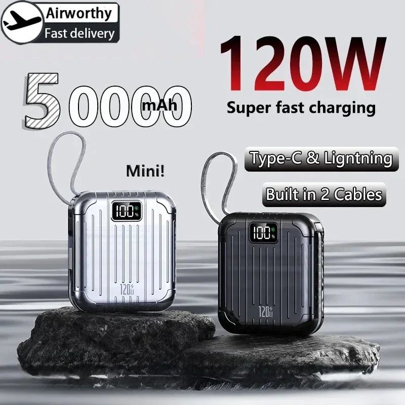 Solar Charger Panel Foldable - 50000mAh ミニコンパクト便利なモバイルバッテリー PD20W 超急速充電 内蔵ケーブル 大容量