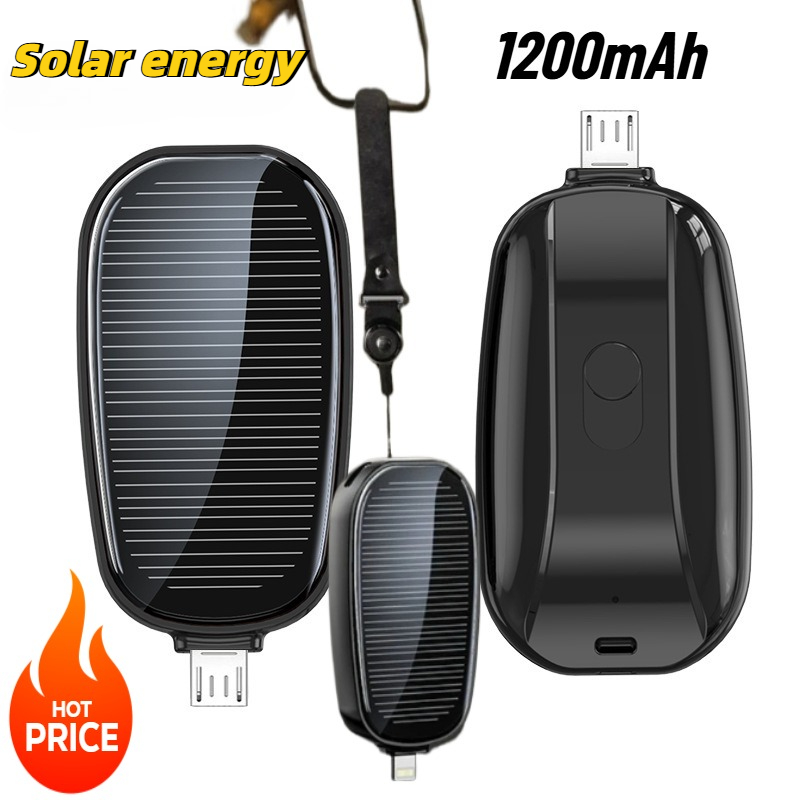 Solar Charger Panel Foldable - 1200mAh ソーラーミニパワーバンクキーホルダーポータブル充電器屋外キャンプ外部バッテリー高速充電 Xiaomi モバイル電源用