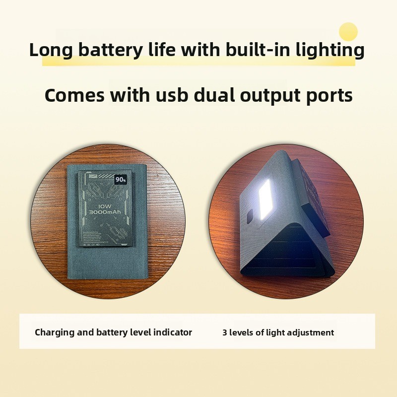 折りたたみ式ソーラーパネル充電器、LEDライト付きポータブル - Solar Charger Panel Foldable のレビューと価格